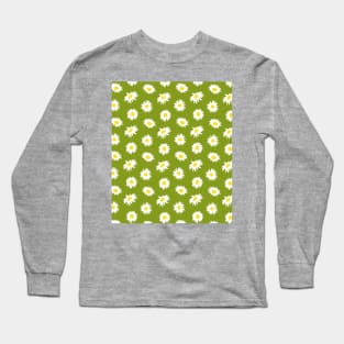 Daisy Ditsy Pattern on Olive Green Long Sleeve T-Shirt